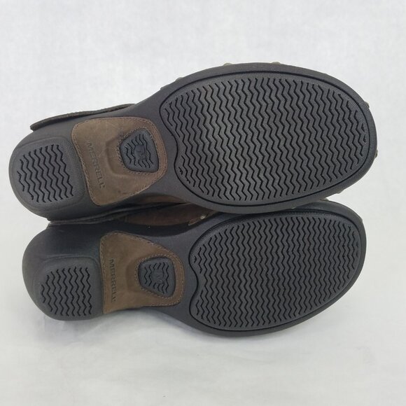 Merrell Luxe Wrap Mule Women's 6 Brown Suede Leather Clog Metal Rivets Cone Heel - Picture 10 of 16